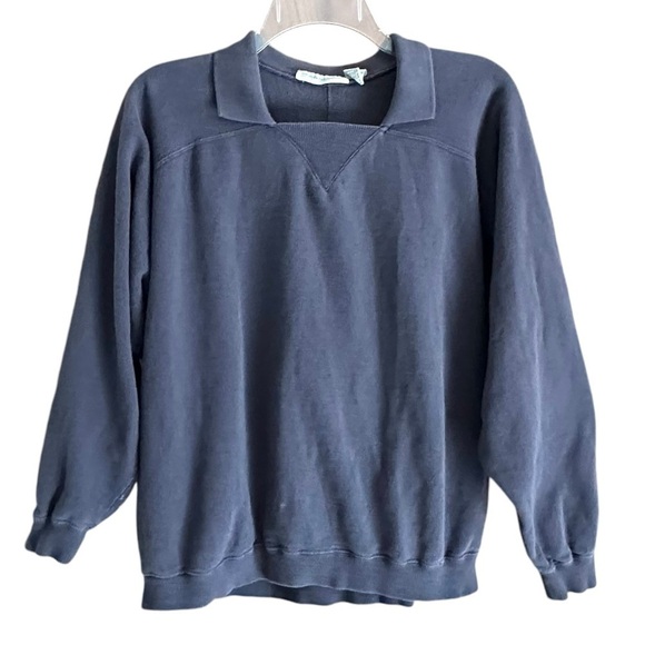 Blue Gray Collared Boho Top Sweatshirt S - Picture 2 of 7